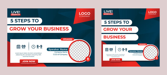 How to Grow Business live webinar banner invitation and social media post template. Business webinar invitation design