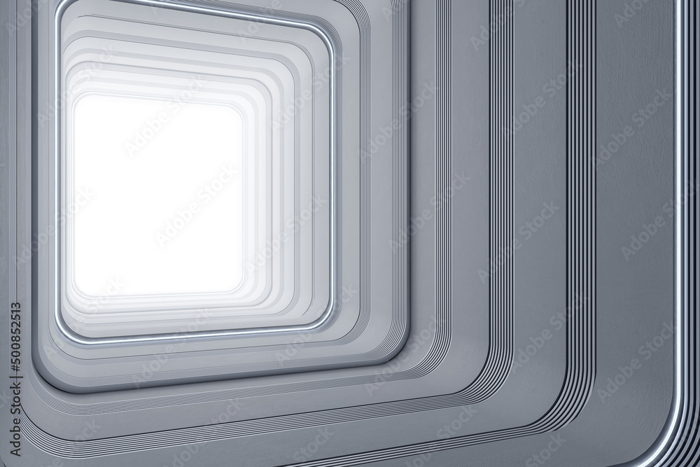 Aufkleber Abstract empty corridor with white mock up place. Presentation concept. 3D Rendering.
