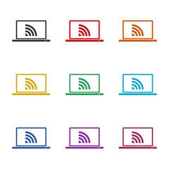 Wireless laptop icon color set isolated on white background