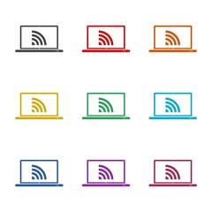 Wireless laptop icon color set isolated on white background