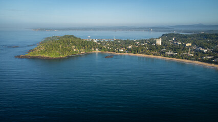 Mirissa, Sri Lanka. Tourist city, top view. Main beach, view from the ocean