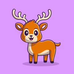 Cute Deer Cartoon Vector Icon Illustration. Animal Nature Icon Concept Isolated Premium Vector. Flat Cartoon Style