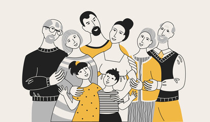 Family group, mom, dad, kids, grandparents