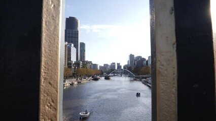 Princes Bridge Yarra River Looking Into Southbank Sunny Day Melbourne Sky Ferry