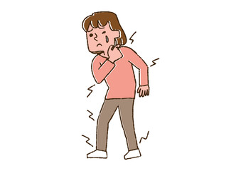 体の節々が痛い女性のセット　コミカルな手書きの人物　ベクター、線画にカラー