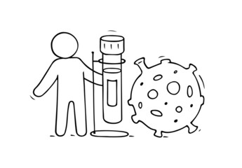 Man stand with test tube and big bacteria