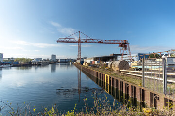 Blick auf den Schmiedinghafen im Dortmunder Hafengebiet, Nordrhein-Westfalen