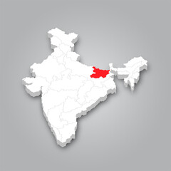 Political Map of India 3D Map of India and Map of Bihar are Marked in Red.