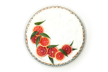 Meringue pie with citrus isolated on white background
