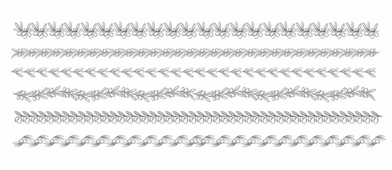 Hand drawn design elements - borders and decorations with olive fruits, branches