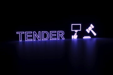 TENDER neon concept self illumination background 3D illustration