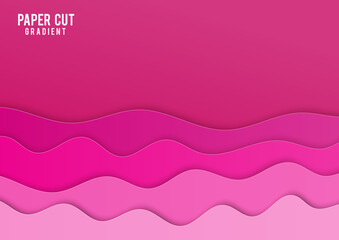 Paper cut shape Vector Abstract Background in pink. Wavy abstract paper art style.
