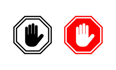 Stop icon vector. stop road sign. hand stop sign and symbol. Do not enter stop red sign with hand