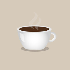 Cup of hot coffee on beige background. Vector illustration.