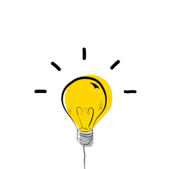 Yellow light bulb isolated on white background. New idea symbol. Vector illustration.