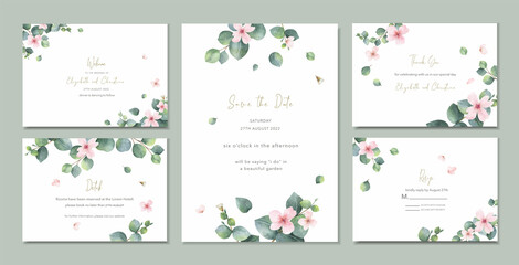 Fototapeta na wymiar Watercolor vector set wedding invitation card template design.