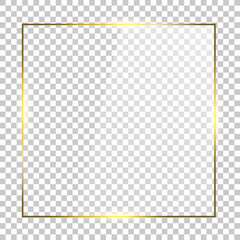 Luxury gold border isolated on transparent vector background. Glowing frame graphic mock up template.