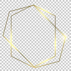 Luxury gold border isolated on transparent vector background. Glowing frame graphic mock up template.