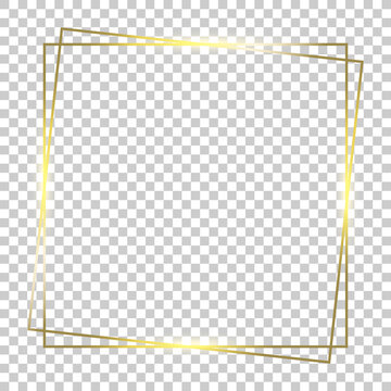 Luxury gold border isolated on transparent vector background. Glowing frame graphic mock up template.
