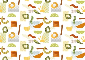 Seamless abstract pattern with cutout geometric papers form. Geometric abstract pattern with lines, shapes and curves. Stylish seamless abstract background. Texture for fashion fabric, textile.