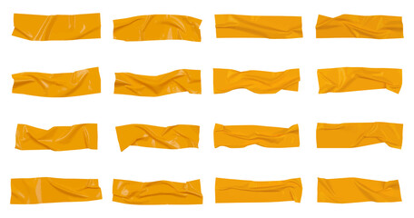 Yellow wrinkled adhesive tape of different sizes isolated on white background. Vector illustration.