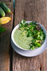 gazpacho cold soup close up. detox diet. Vegetarian dish.