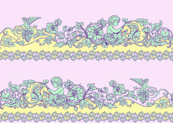 Seamless pattern, background In baroque, rococo, victorian, renaissance style. Trendy frolar vintage pattern in pastel patterns. Vector illustration