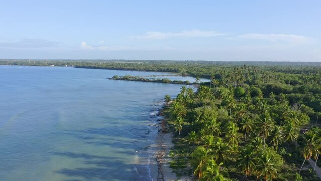 Boca Soco beach in Dominican Republic. Aerial forward