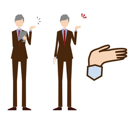 案内のジェスチャーをする会社員
