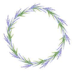 Fototapeta na wymiar Watercolor hand drawn beautiful wreath with lavender flowers