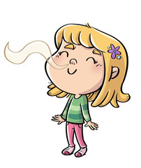 Fototapeta illustration of a little girl smelling a scent obraz
