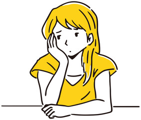 頬杖をついて悩む女性