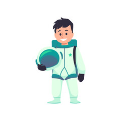 Astronaut kid cartoon character in space suit isolated on white background