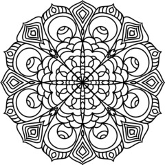  Simple Mandala Shape Vector Floral Decorative Elements. Easy mandala, doodle flower coloring pattern. Black and white circle flower ornament, ornamental round lace design. Hand drawn pattern.
