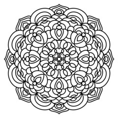  Simple Mandala Shape Vector Floral Decorative Elements. Easy mandala, doodle flower coloring pattern. Black and white circle flower ornament, ornamental round lace design. Hand drawn pattern.
