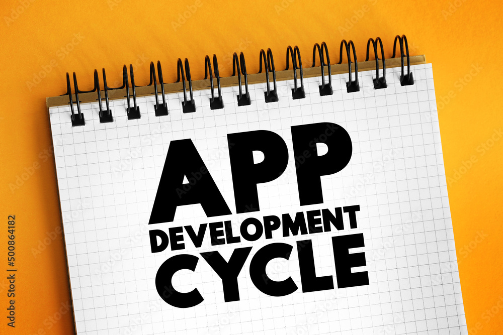 Poster app development cycle text concept on notepad for presentations and reports