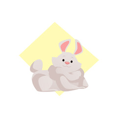 Cute gray rabbit lies. Pensive bunny on a white background, vector flat illustration.