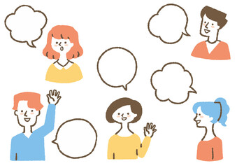 会話する男女と吹き出し_色