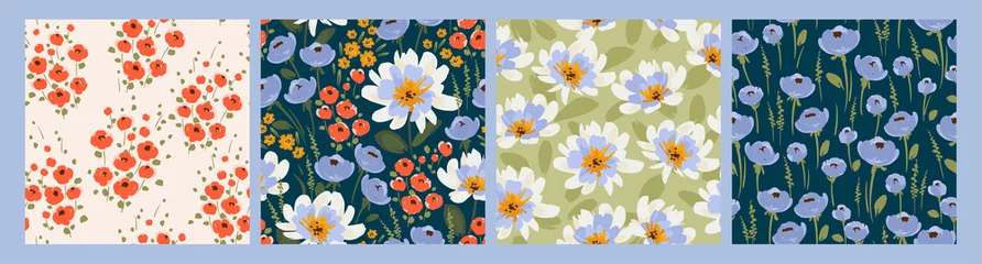 Schilderijen op glas Geschilderde Bloemen Floral abstract seamless patterns. Vector design for different surfases.  © Nadia Grapes