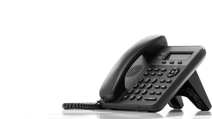 Fotobehang Telephone with VOIP isolated on white background. customer service support, call center concept. Modern VoIP or IP phone. Communication support, call center and customer service help desk © Celt Studio