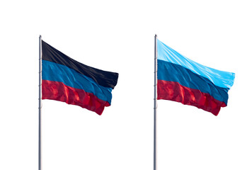 Waving flags of Donetsk People's Republic and Lugansk People's Republic isolated on a white...