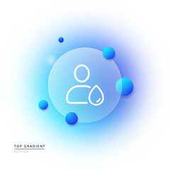 Water man icon. Thirst. Evaporation. Gradient blur button with glassmorphism. clear glass construction.