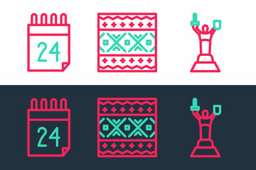 Set line Mother Motherland monument, Independence day of Ukraine and Ukrainian ethnic pattern icon. Vector