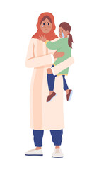 Female war victim holding teary daughter semi flat color vector characters. Crying figures. Full body people on white. Simple cartoon style illustration for web graphic design and animation