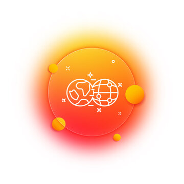 Planet Icon. The Transition From The Real To The Digital World. Gloves For Virtual Reality. Orientation In Space. Gradient Blur Button With Glassmorphism. Clear Glass Design.