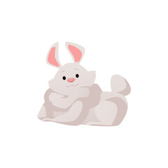 Cute lying cartoon rabbit flat style, vector illustration