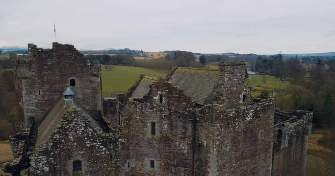 Aerial view of Doune Castle in Scotland