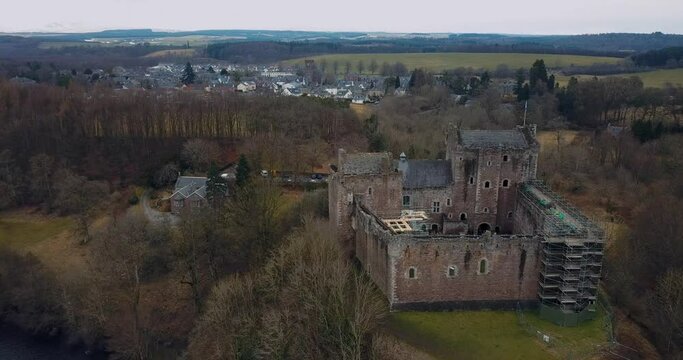 Aerial view of Doune Castle in Scotland