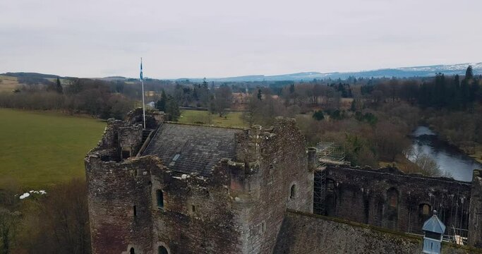Aerial view of Doune Castle in Scotland