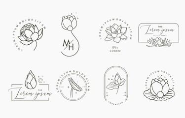 Black lotus flower outline.Vector illustration for icon,sticker,printable and tattoo